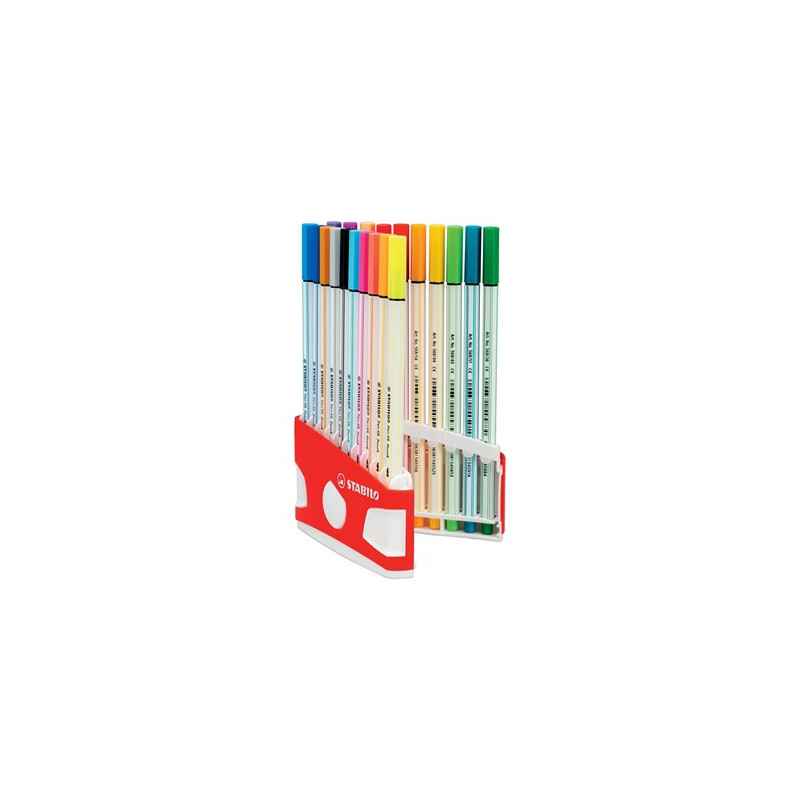 STABILO Pen 68 brush, ColorParade, boîte rouge-gris, 20 pièces4006381561112