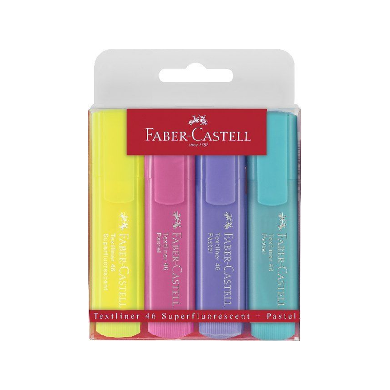 Faber-Castell 154610 Surligneur TEXTLINER 1546 étui de 4 couleurs pastelles (Jaune/menthe/rose/lilas)4005401546108