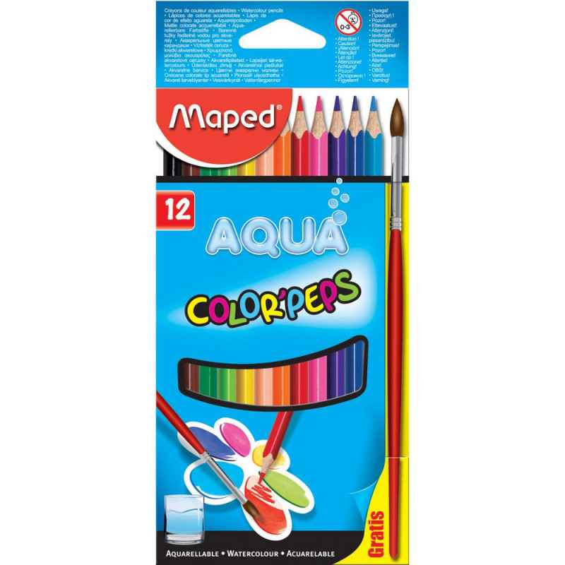 crayon de couleur aquarelle de 12 + pinceau maped